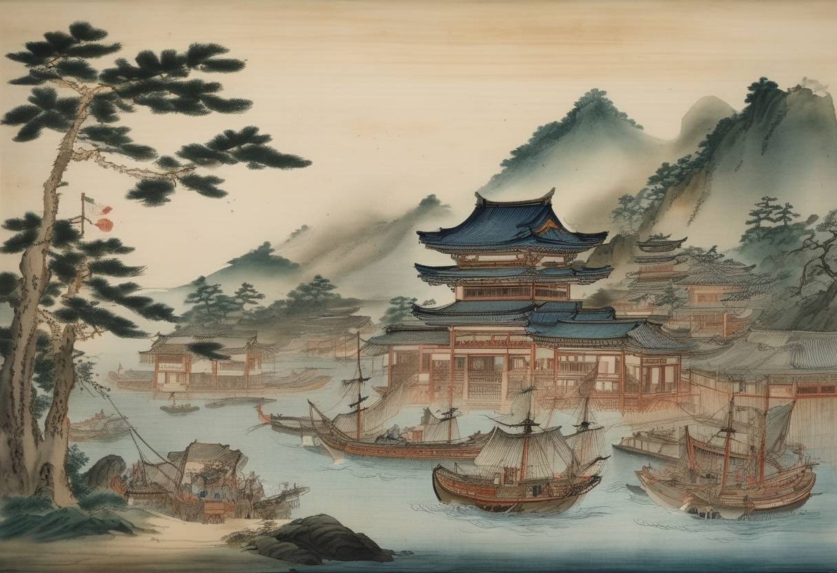 Watercolor painting based depiction of The 1707 Hōei earthquake struck off the southwestern coast of Japan, with an estimated magnitude of 8.6, causing devastating effects on towns and cities in the region. (1707)