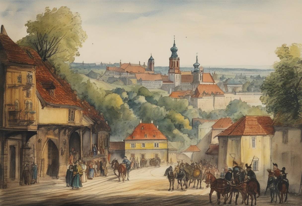 Watercolor painting based depiction of The Union of Lublin is formally ratified, establishing the Polish-Lithuanian Commonwealth. (1573)