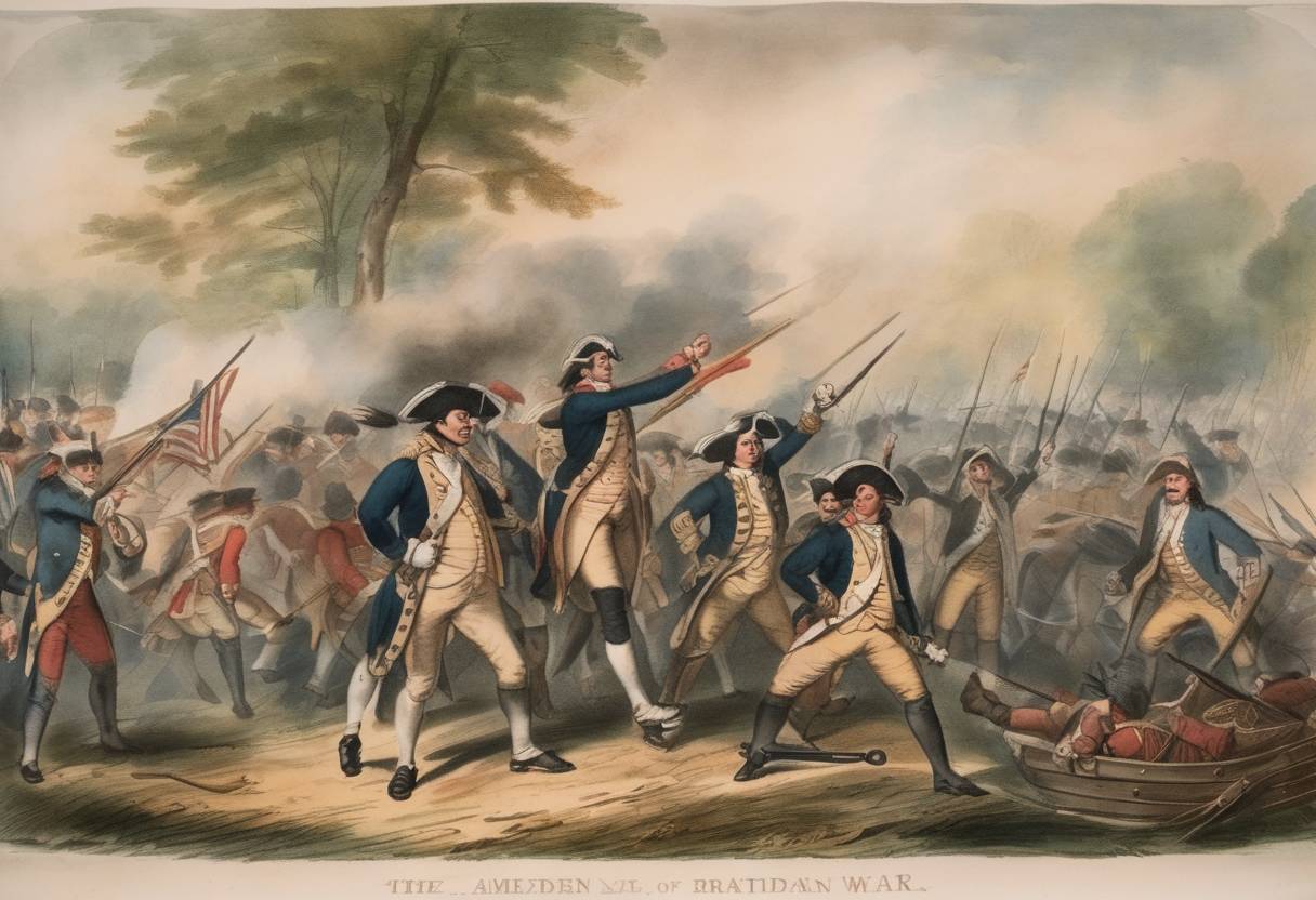 Watercolor painting based depiction of The Battle of Camden occurred during the American Revolutionary War, resulting in a decisive British victory over the American forces. (1780)