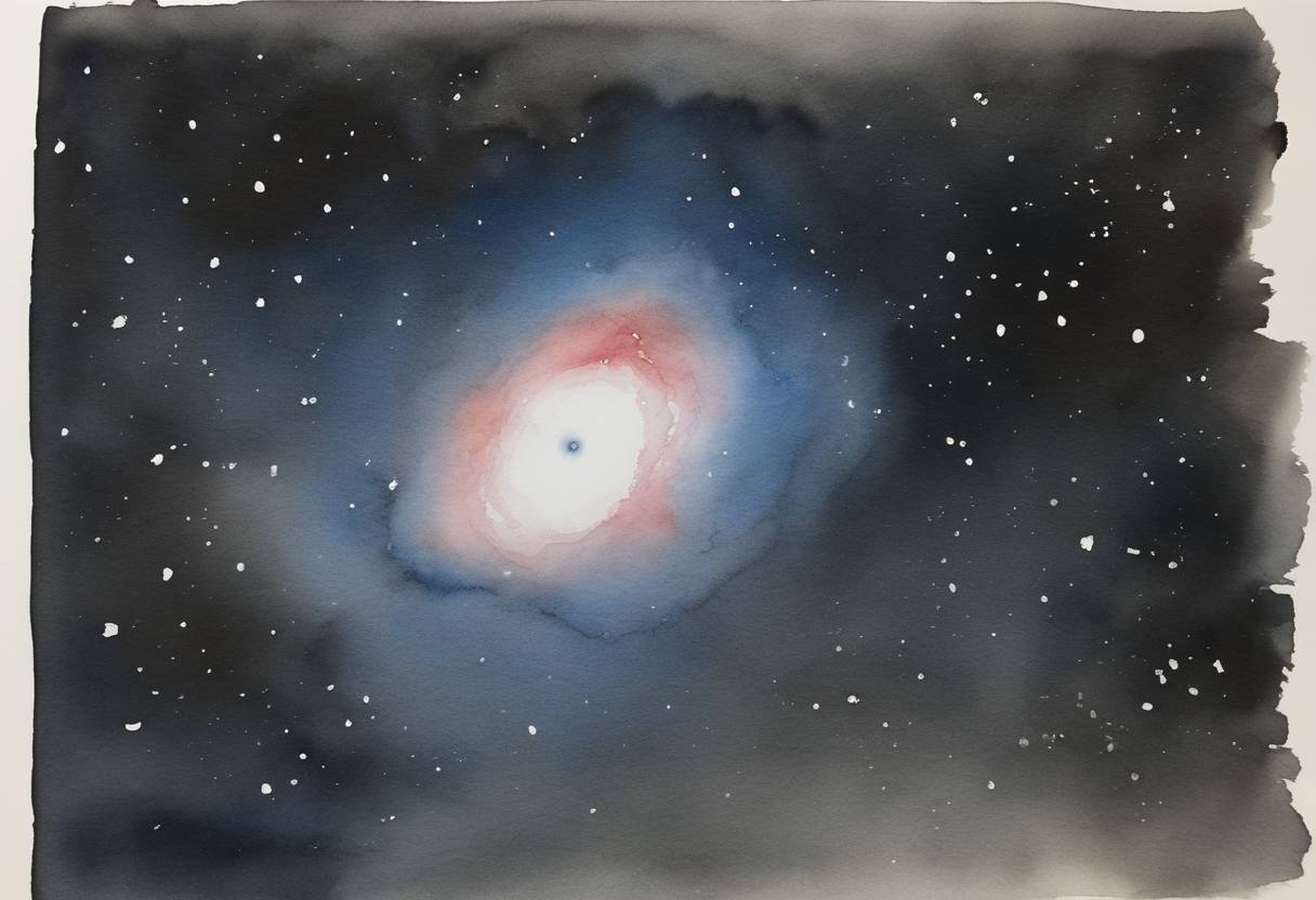 Watercolor painting based depiction of The supernova SN 1006, the brightest supernova in recorded history, was first observed. It was visible across a portion of the sky in the constellation of Lupus and was recorded by observers in China, Egypt, Iraq, Italy, Japan, and Switzerland. (1006)