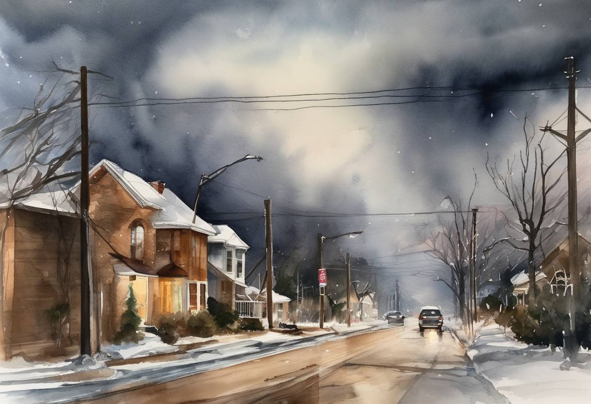 Watercolor painting based depiction of Severe winter storms hit Texas, resulting in widespread power outages and water supply issues, affecting millions of residents. (2021)