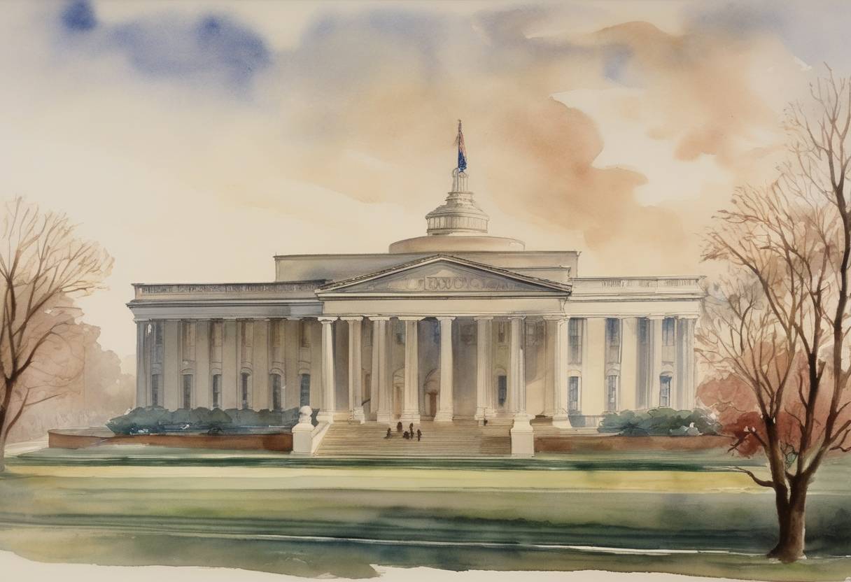 Watercolor painting based depiction of The 20th Amendment to the United States Constitution is ratified, changing the beginning and ending of the terms of the president and vice president from March 4 to January 20. (1933)