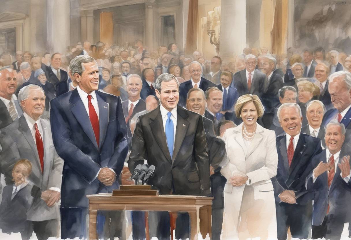 Watercolor painting based depiction of George W. Bush was inaugurated for his second term as President of the United States. (2005)