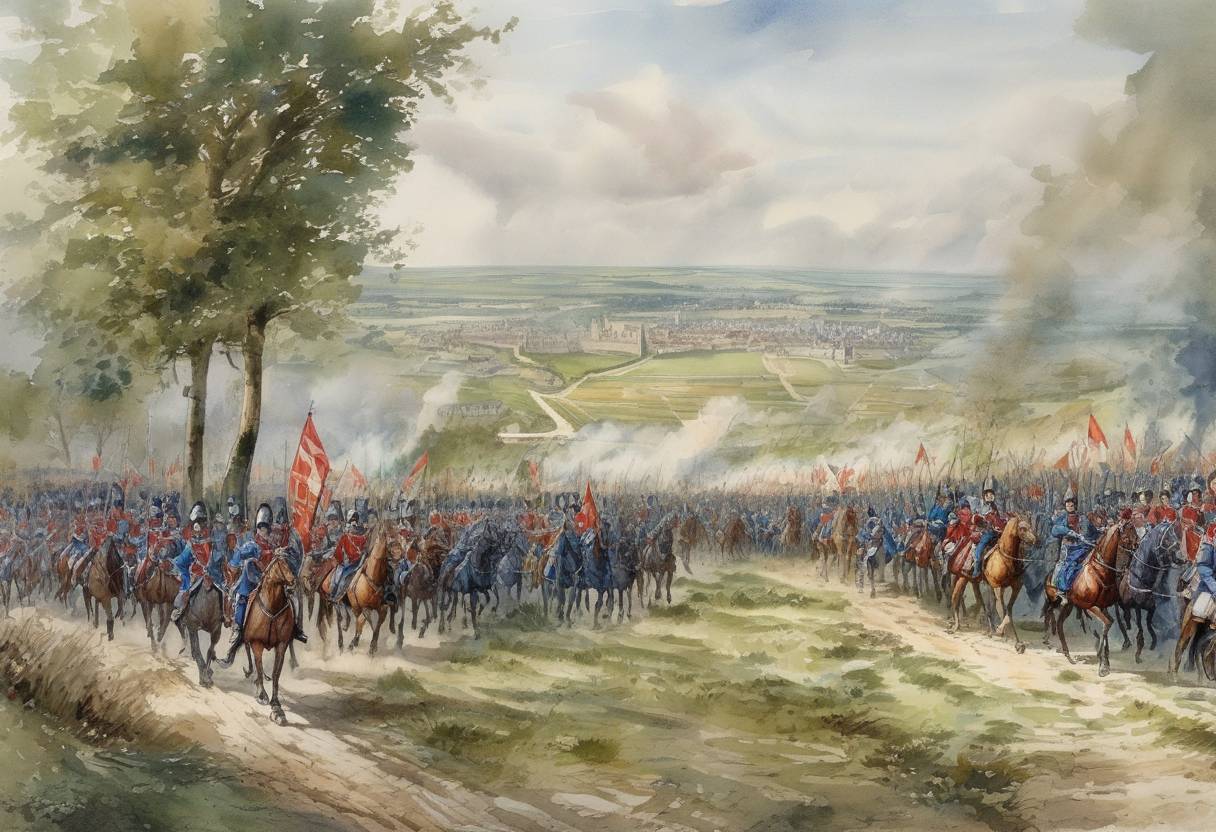Watercolor painting based depiction of The Battle of Soissons took place, where King Charles III of France was defeated by Robert I, who subsequently became the King of West Francia. (913)
