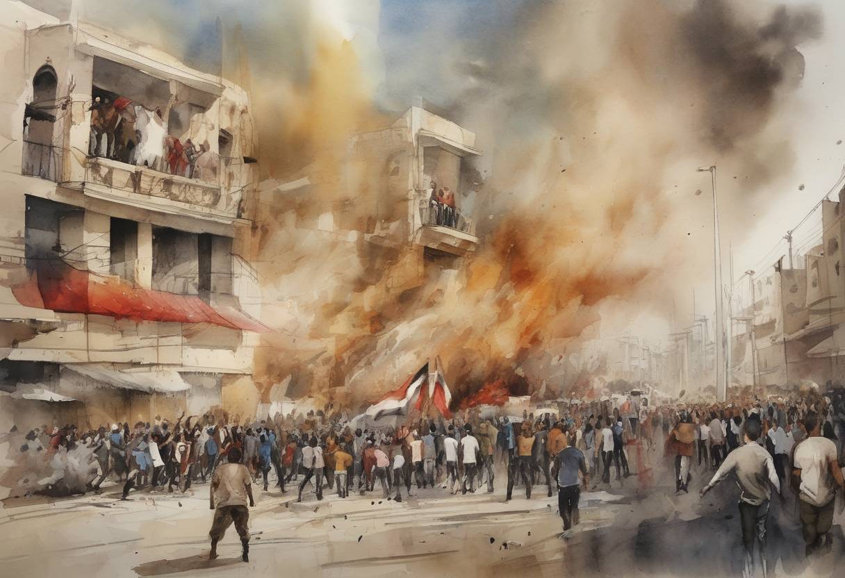 Watercolor painting based depiction of The Egyptian football riot occurred in Port Said, Egypt, leading to the deaths of 74 people and injuring over 500. (2012)