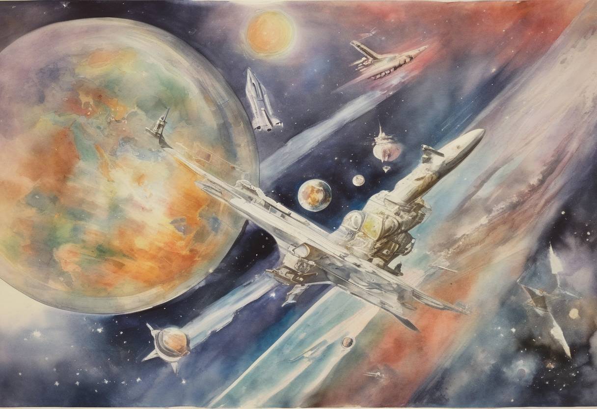Watercolor painting based depiction of The Outer Space Treaty, which forms the basis of international space law, is signed by the United States, the United Kingdom, and the Soviet Union. (1967)