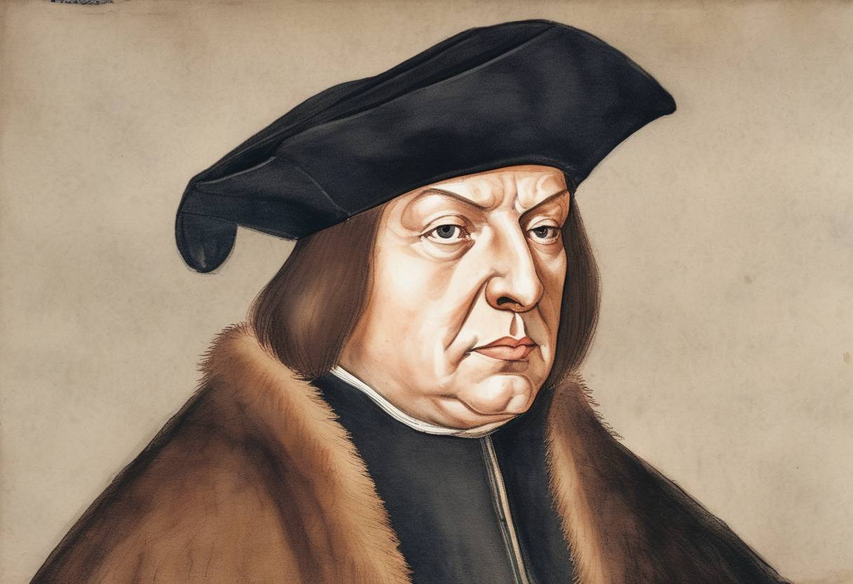 Watercolor painting based depiction of Thomas Cromwell, chief minister to King Henry VIII of England, was executed on charges of treason and heresy. (1540)