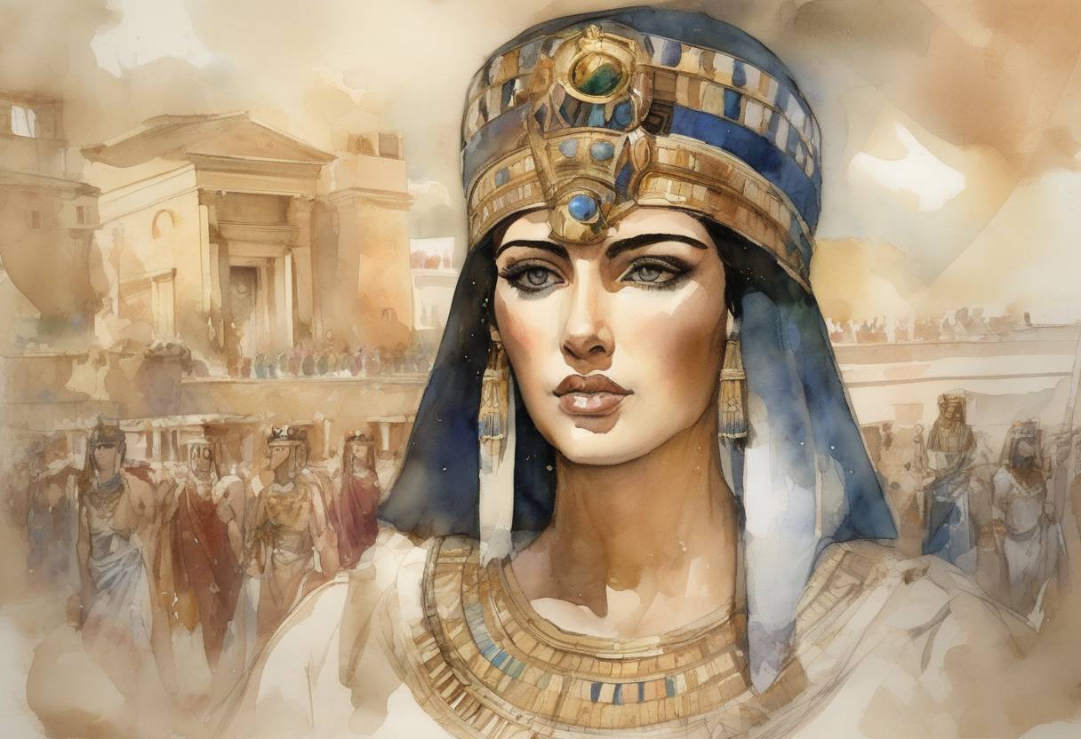 Watercolor painting based depiction of Cleopatra VII, the last active ruler of the Ptolemaic Kingdom of Egypt, is believed to have died on this date. Her death marked the end of the Hellenistic period and the beginning of Roman Egypt. (30)