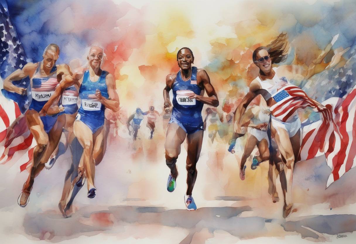 Watercolor painting based depiction of The 2012 Summer Olympics in London conclude, with the United States leading the medal count. (2012)