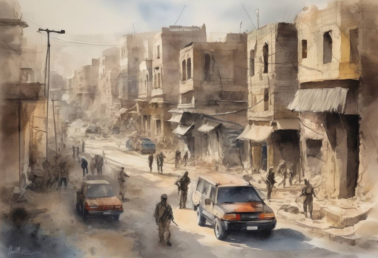Watercolor painting based depiction of The Islamic State of Iraq and the Levant (ISIL) captured the Iraqi city of Mosul, marking a significant escalation in the Iraqi conflict. (2014)