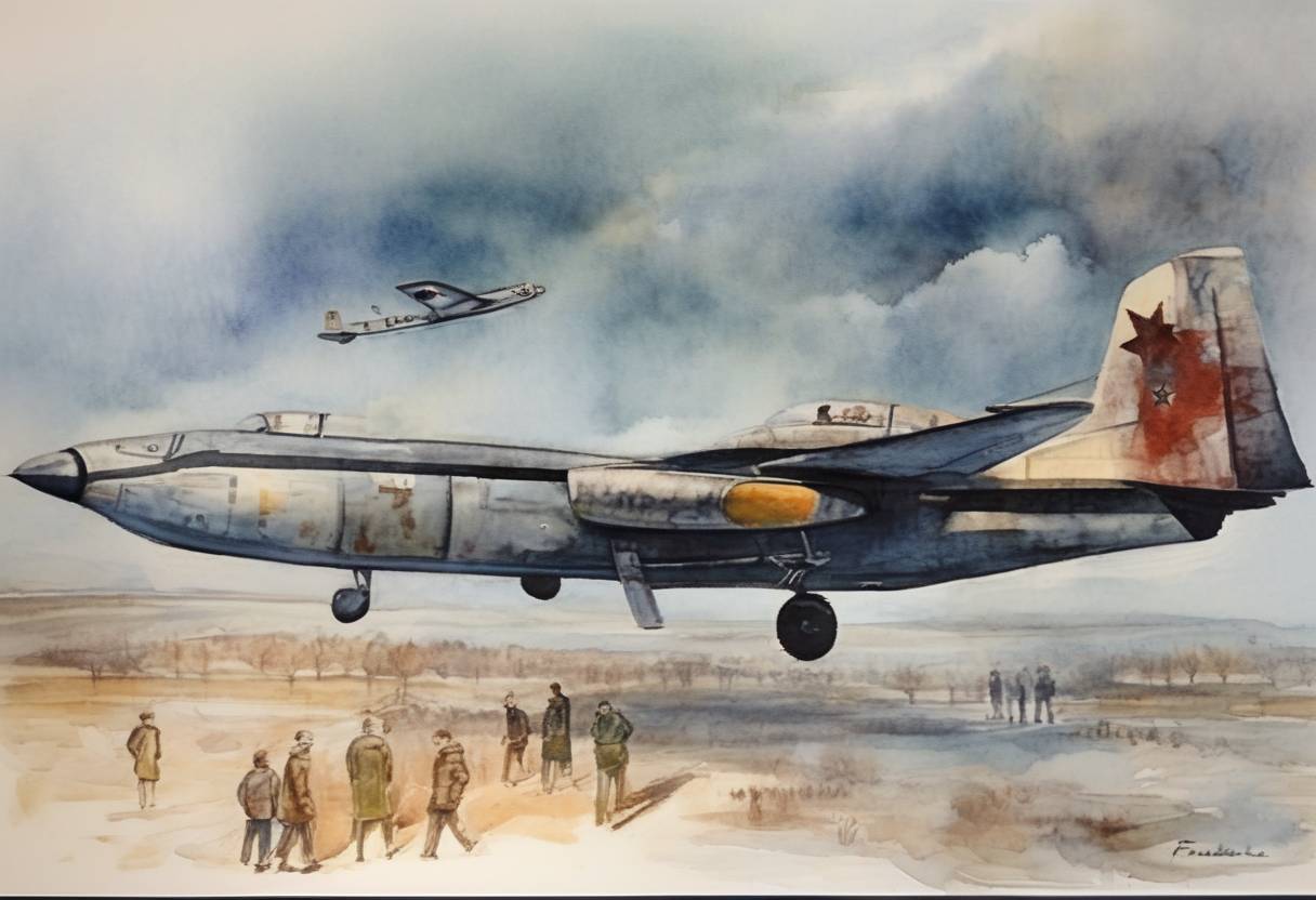 Watercolor painting based depiction of American U-2 pilot Francis Gary Powers is exchanged for Soviet spy Rudolf Abel in Berlin, during the Cold War. (1962)