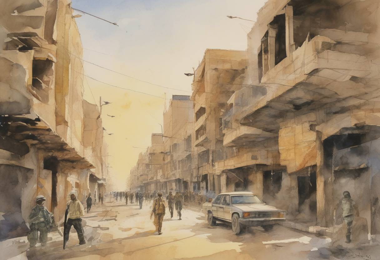 Watercolor painting based depiction of A new constitution was signed in Iraq, marking a significant step in the country's political reconstruction following the 2003 invasion by the United States and its allies. (2004)