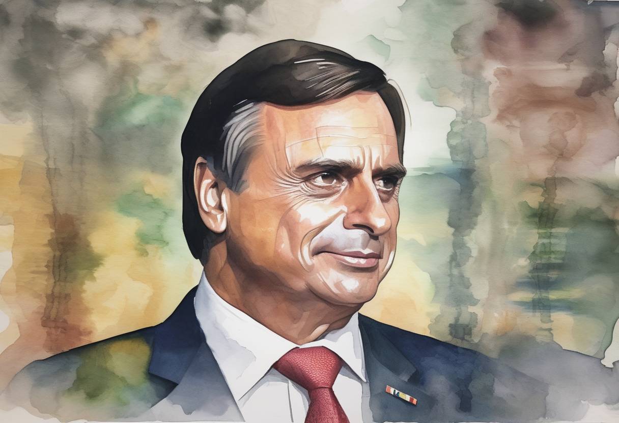 Watercolor painting based depiction of Jair Bolsonaro was elected President of Brazil, marking a significant political shift in the country. His election was characterized by a rise in right-wing politics and promises to tackle corruption and crime. (2018)