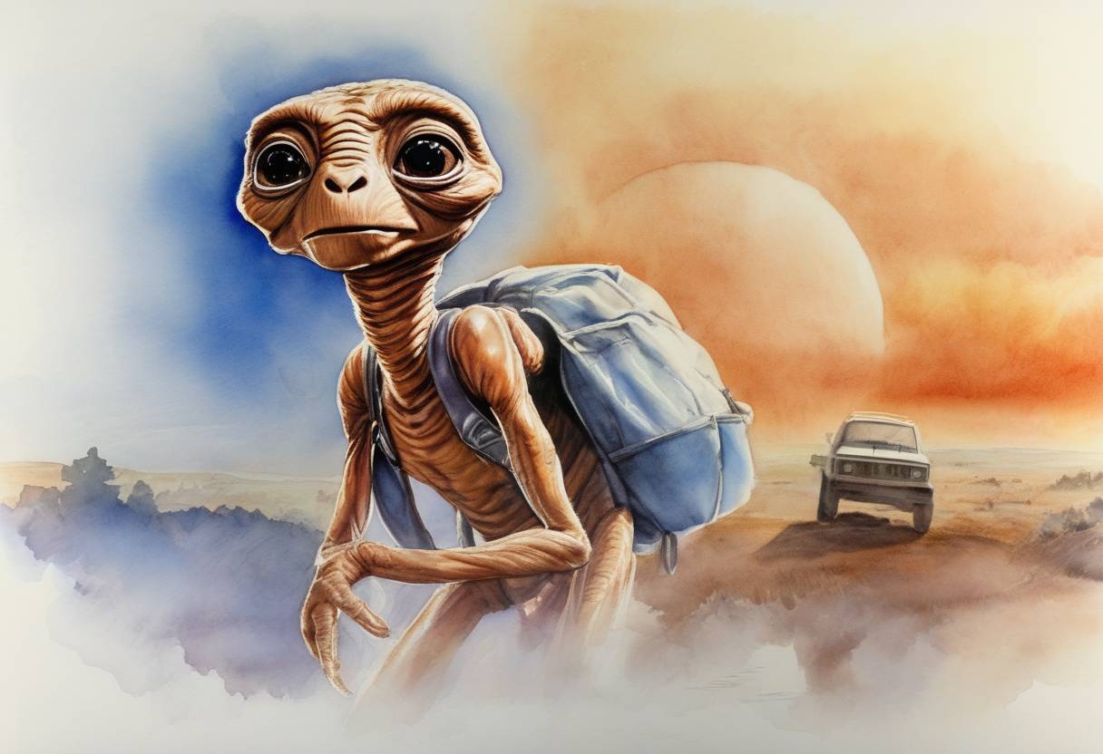 Watercolor painting based depiction of E.T. the Extra-Terrestrial, directed by Steven Spielberg, is released in the United States. (1982)