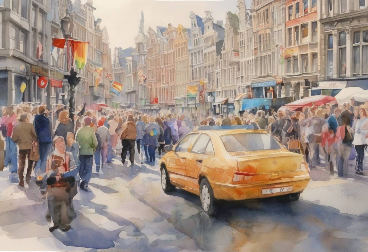 Watercolor painting based depiction of Belgium legally recognized same-sex marriage, becoming the second country in the world to do so after the Netherlands. (2003)