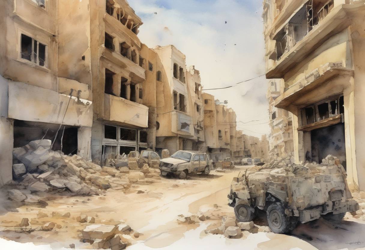 Watercolor painting based depiction of Libya announces its decision to dismantle its weapons of mass destruction programs, marking a significant step in international diplomacy and non-proliferation efforts. (2003)