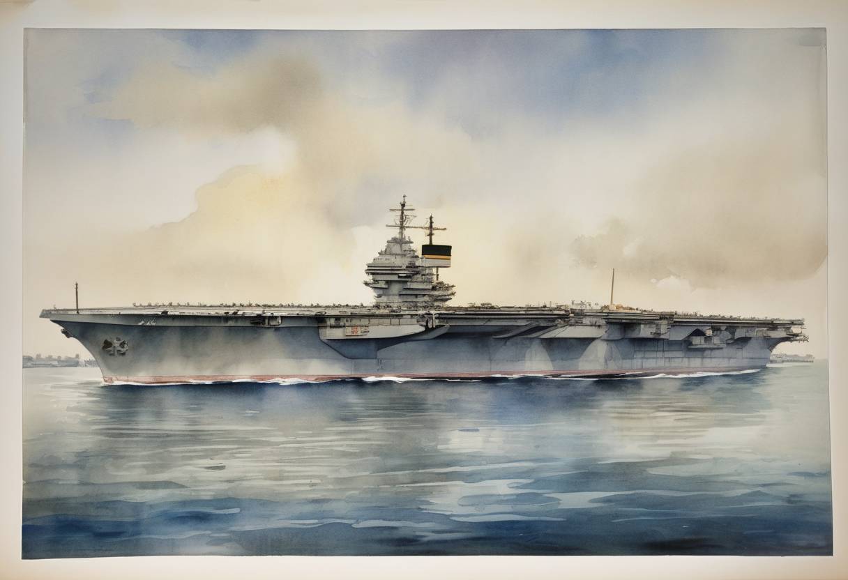 Watercolor painting based depiction of The Japanese aircraft carrier Hōshō became the first purpose-built aircraft carrier to be commissioned. (1922)