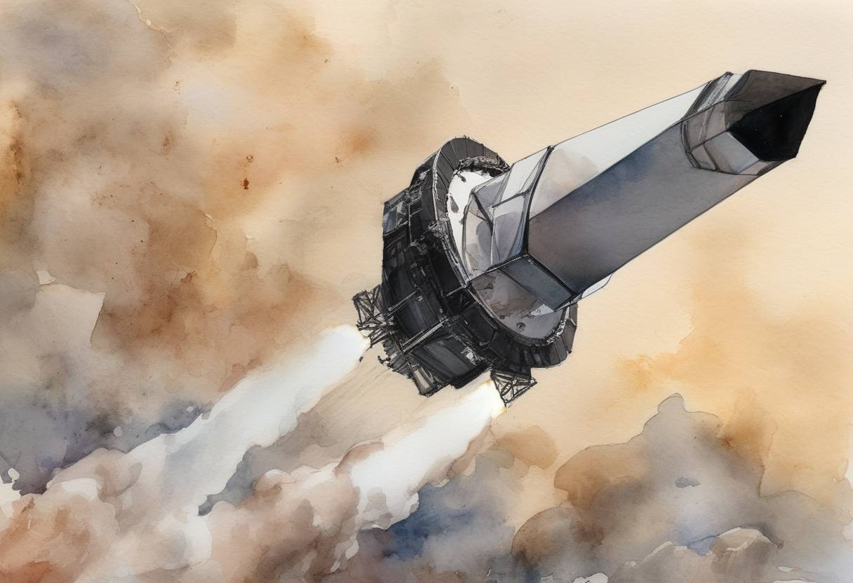 Watercolor painting based depiction of NASA launched the OSIRIS-REx spacecraft, its first mission to return samples from an asteroid, specifically Bennu, to Earth. (2016)