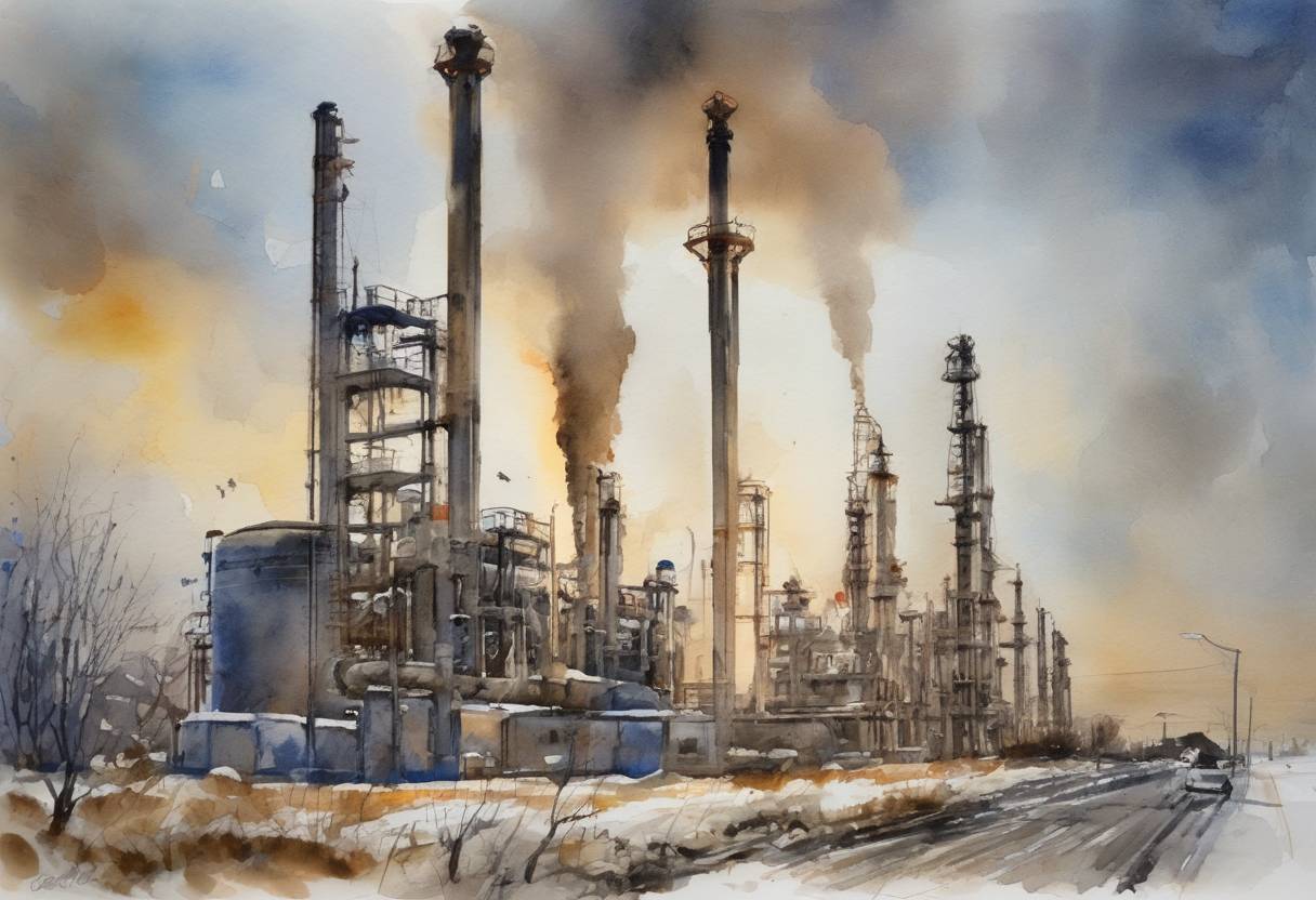 Watercolor painting based depiction of Russia's state-controlled energy giant Gazprom announced it would no longer offer Ukraine discounted natural gas prices, escalating tensions amid the Crimean crisis. (2014)