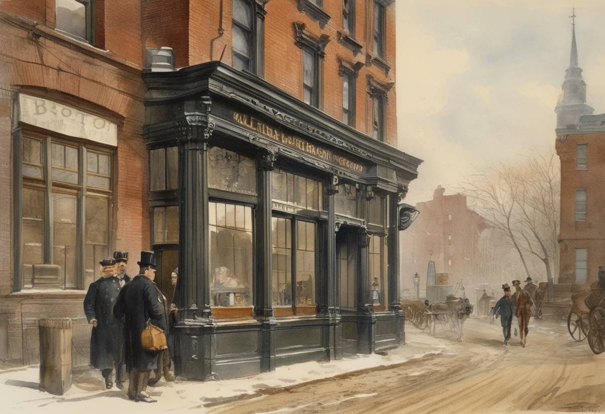 Watercolor painting based depiction of The New England Telephone and Telegraph Company is incorporated. (1894)