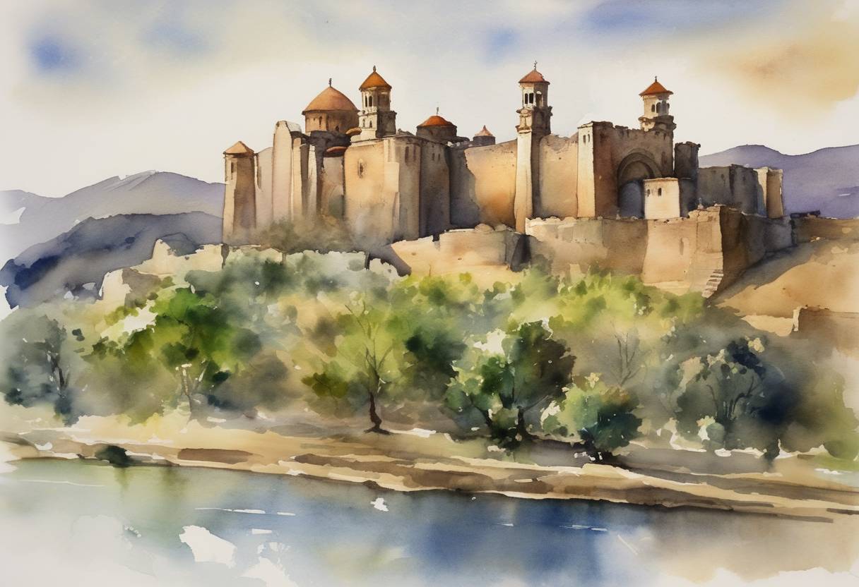 Watercolor painting based depiction of Armenia formally ceded to the Byzantines, marking a significant moment in Byzantine expansion and Armenian history. (1071)