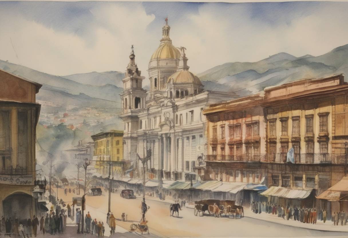 Watercolor painting based depiction of The Organization of American States (OAS) is founded, with the signing of the Charter of the Organization of American States in Bogotá, Colombia. (1948)