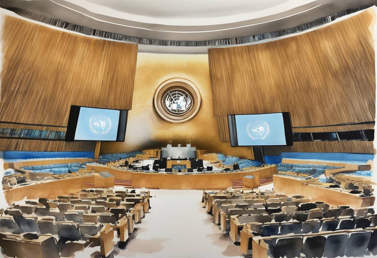 Watercolor painting based depiction of The United Nations General Assembly elects Belgium, the Dominican Republic, Germany, Indonesia, and South Africa as non-permanent members of the UN Security Council for a two-year term. (2018)