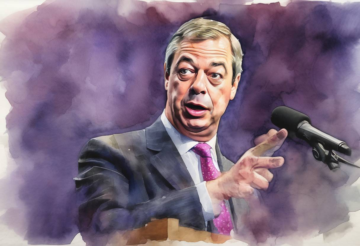 Watercolor painting based depiction of The United Kingdom Independence Party (UKIP) leader Nigel Farage made a controversial speech in the European Parliament following the Brexit referendum. (2016)