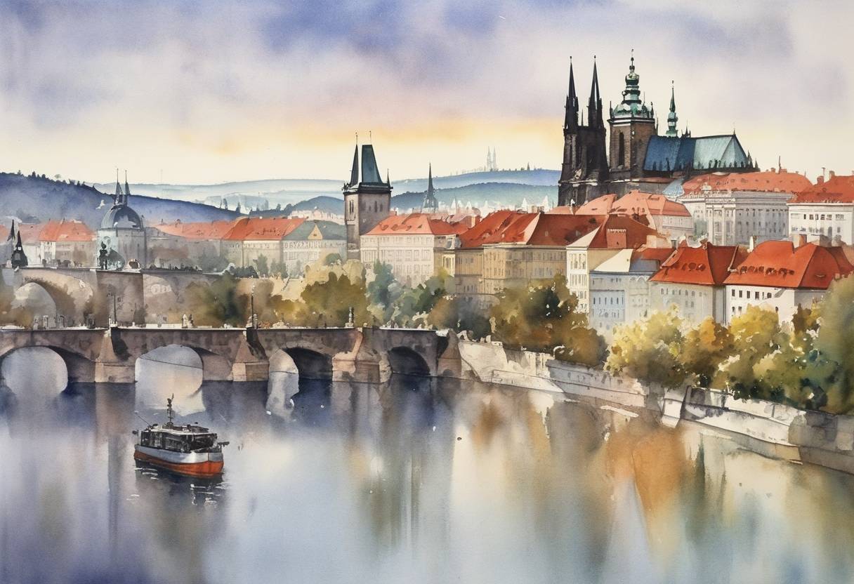 Watercolor painting based depiction of Czechoslovakia peacefully splits into the Czech Republic and Slovakia in what is known as the Velvet Divorce. (1993)