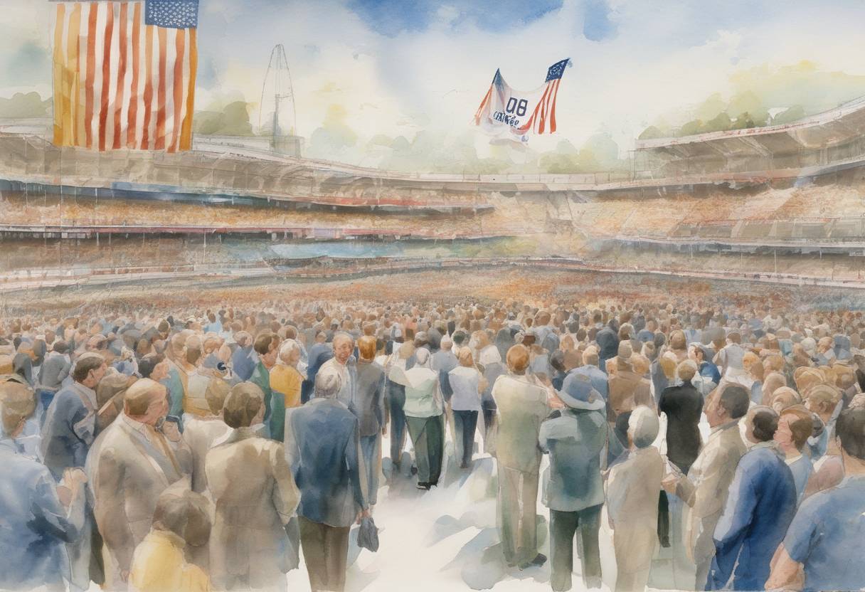 Watercolor painting based depiction of U.S. President Jimmy Carter announced a boycott of the 1980 Summer Olympics in Moscow in response to the Soviet invasion of Afghanistan. This decision led to a significant number of countries joining the boycott. (1980)