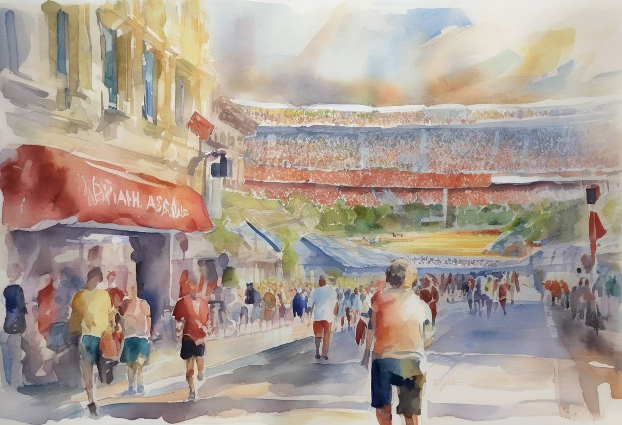 Watercolor painting based depiction of The International Olympic Committee announced that Russia would not face a blanket ban from the Rio 2016 Olympics despite evidence of state-sponsored doping, sparking controversy. (2016)