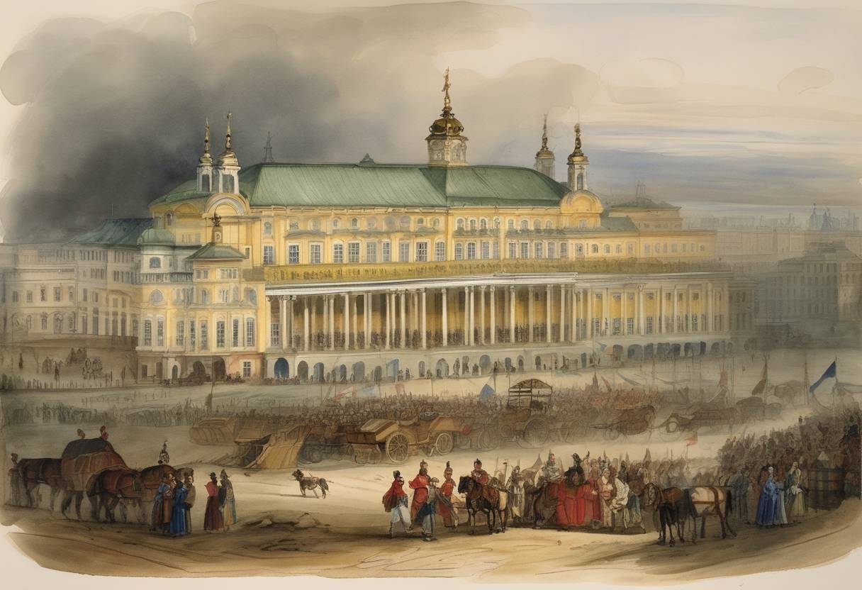 Watercolor painting based depiction of Russian Empress Catherine the Great issued a decree allowing Jews to reside in Kyiv, officially recognizing their settlement in the city for the first time; this action was part of her broader administrative reforms. (1781)
