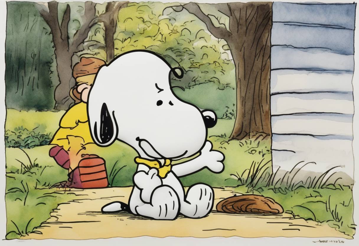 Watercolor painting based depiction of The final original Peanuts comic strip is published, following the death of its creator Charles Schulz. (2000)