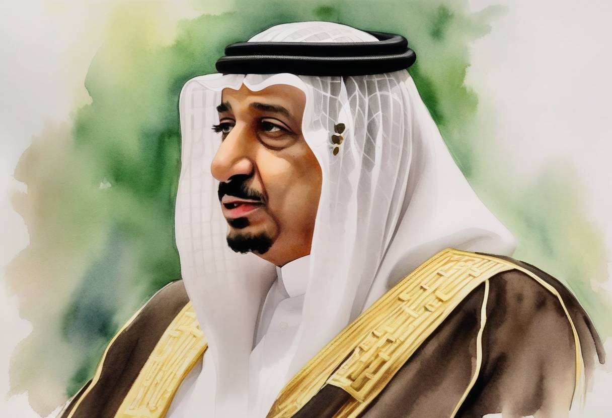 Watercolor painting based depiction of Saudi Arabian King Salman appointed his son Mohammed bin Salman as Crown Prince, replacing Mohammed bin Nayef in a significant shift within the monarchy's leadership. (2017)