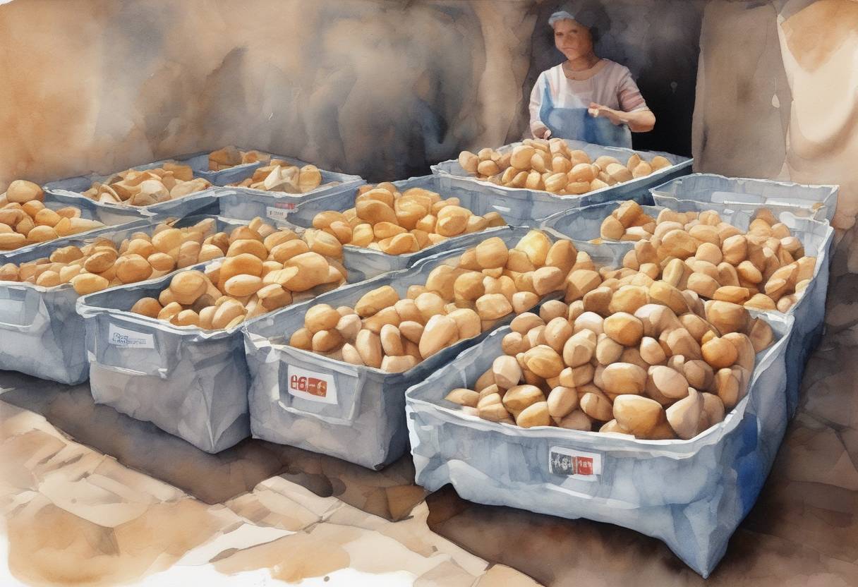 Watercolor painting based depiction of The UN World Food Programme suspended food aid to more than 1.7 million Syrian refugees due to a funding crisis. (2014)