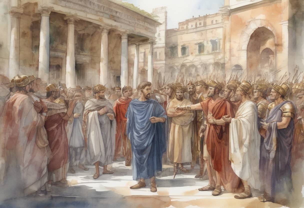 Watercolor painting based depiction of Libius Severus is declared Emperor of the Western Roman Empire. (461)