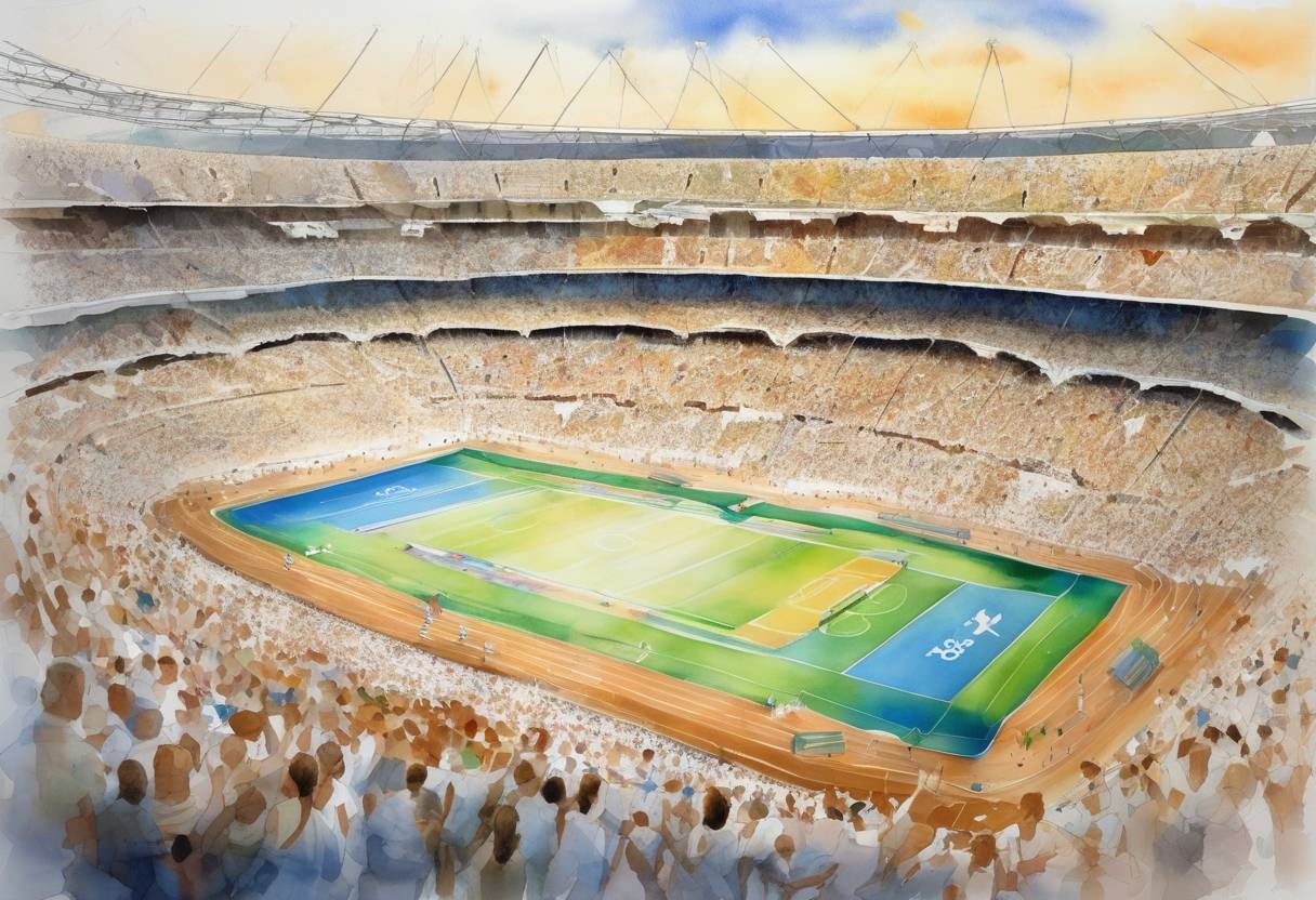 Watercolor painting based depiction of The Summer Olympics officially opened in Athens, Greece, marking the return of the Games to their birthplace after 108 years. (2004)