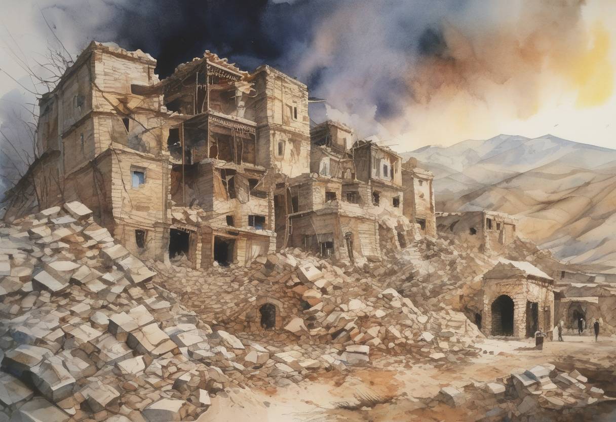 Watercolor painting based depiction of An earthquake in northern Iran kills around 1,100 people. (1997)