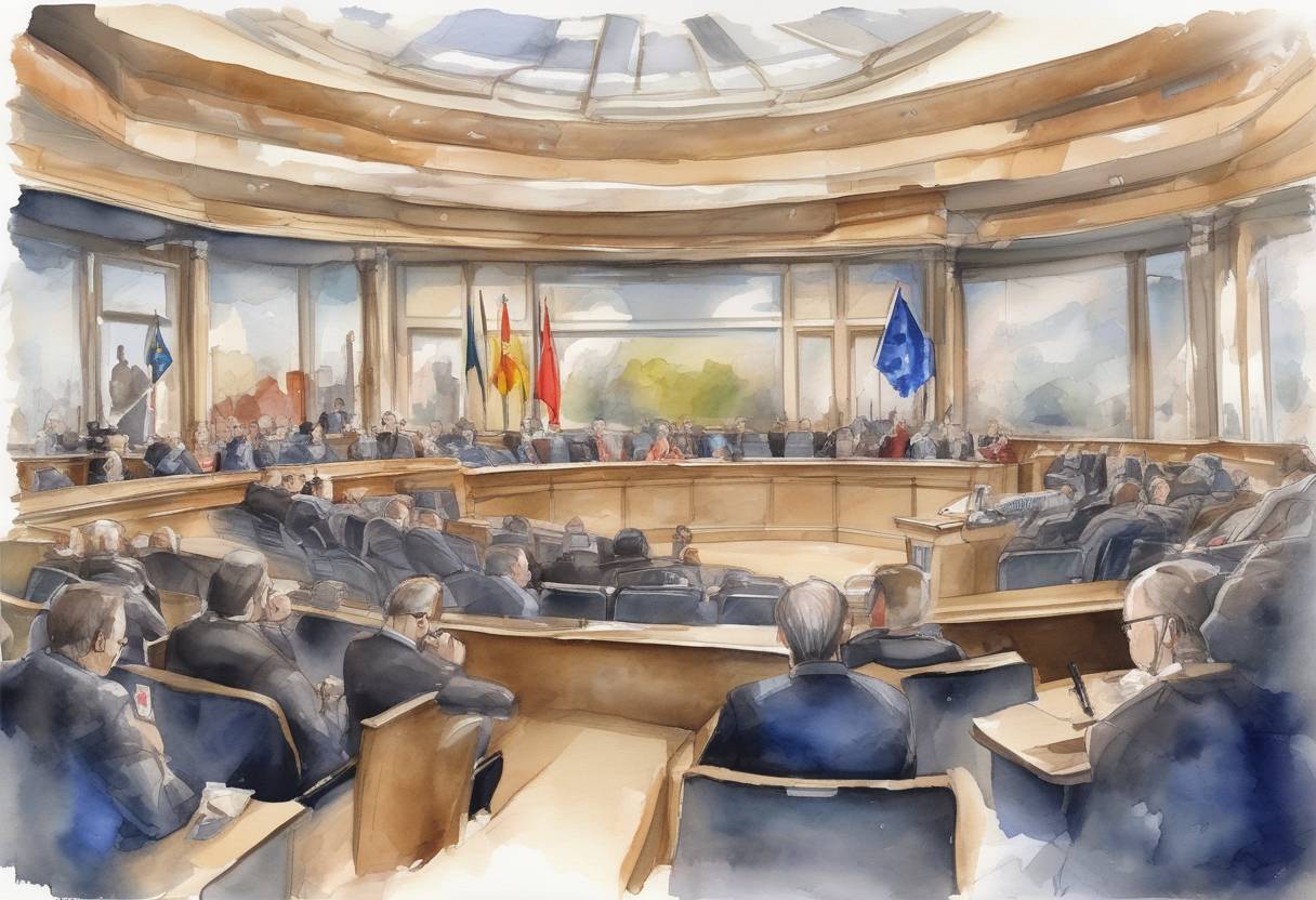 Watercolor painting based depiction of The European Parliament election concludes, resulting in significant gains for Eurosceptic and far-right parties across Europe. (2014)