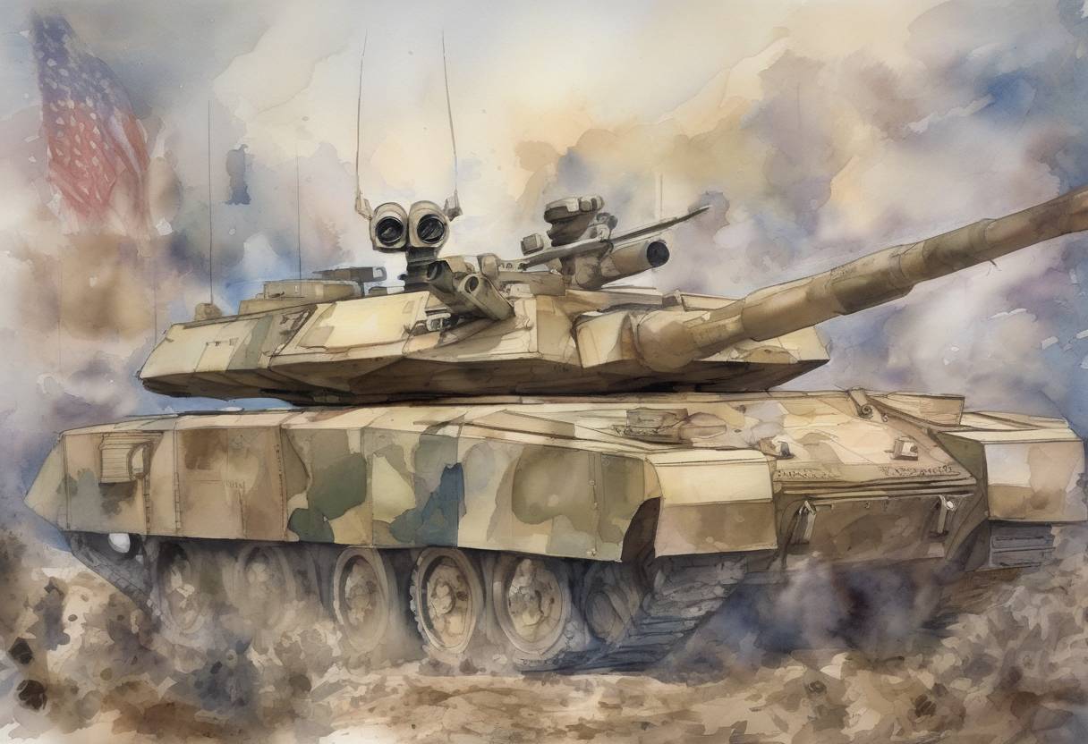 Watercolor painting based depiction of The United States Secretary of Defense Donald Rumsfeld announced a plan to reform the military and mentioned that the Pentagon could not account for approximately $2.3 trillion in transactions. (2001)