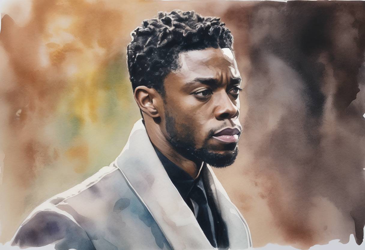 Watercolor painting based depiction of Chadwick Boseman, the American actor known for his role as Black Panther, passed away from colon cancer, prompting widespread tributes. (2020)