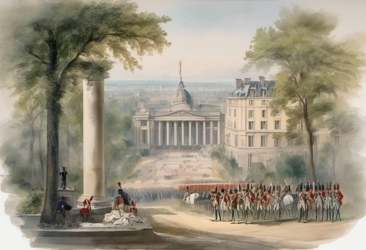 Watercolor painting based depiction of Napoleon Bonaparte founded the Legion of Honour, the highest French order of merit for military and civil merits. (1802)