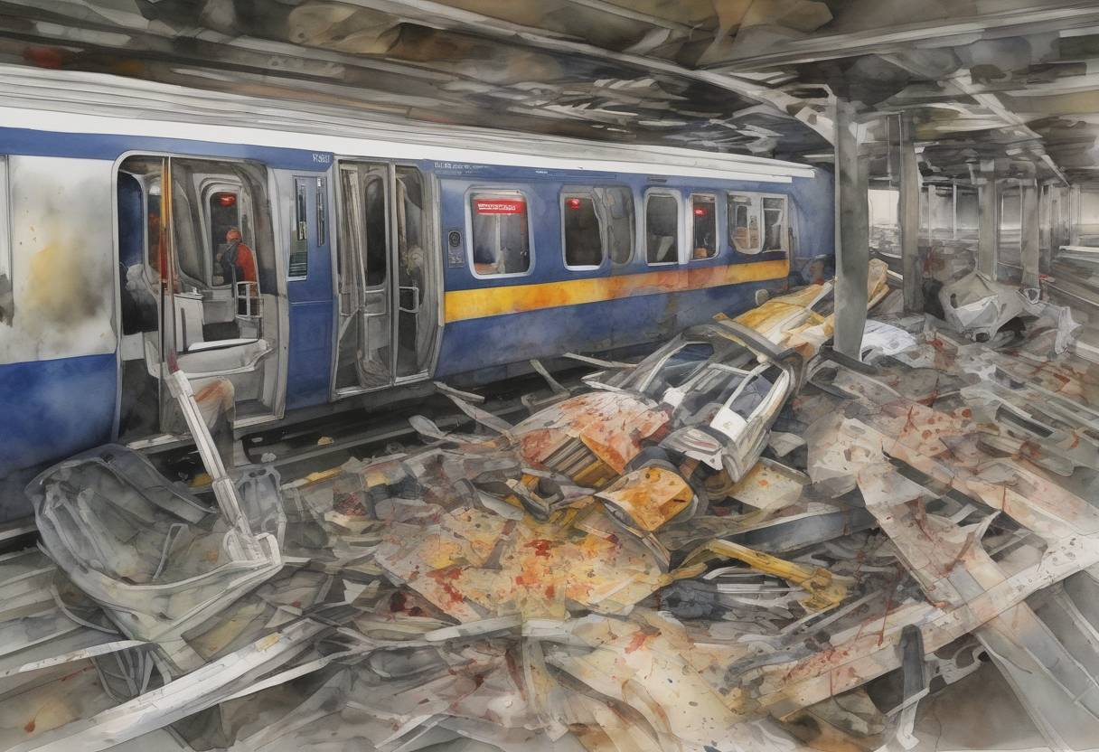 Watercolor painting based depiction of A Washington Metro train collision occurred, resulting in nine fatalities and numerous injuries, marking the deadliest accident in the system's history. (2009)