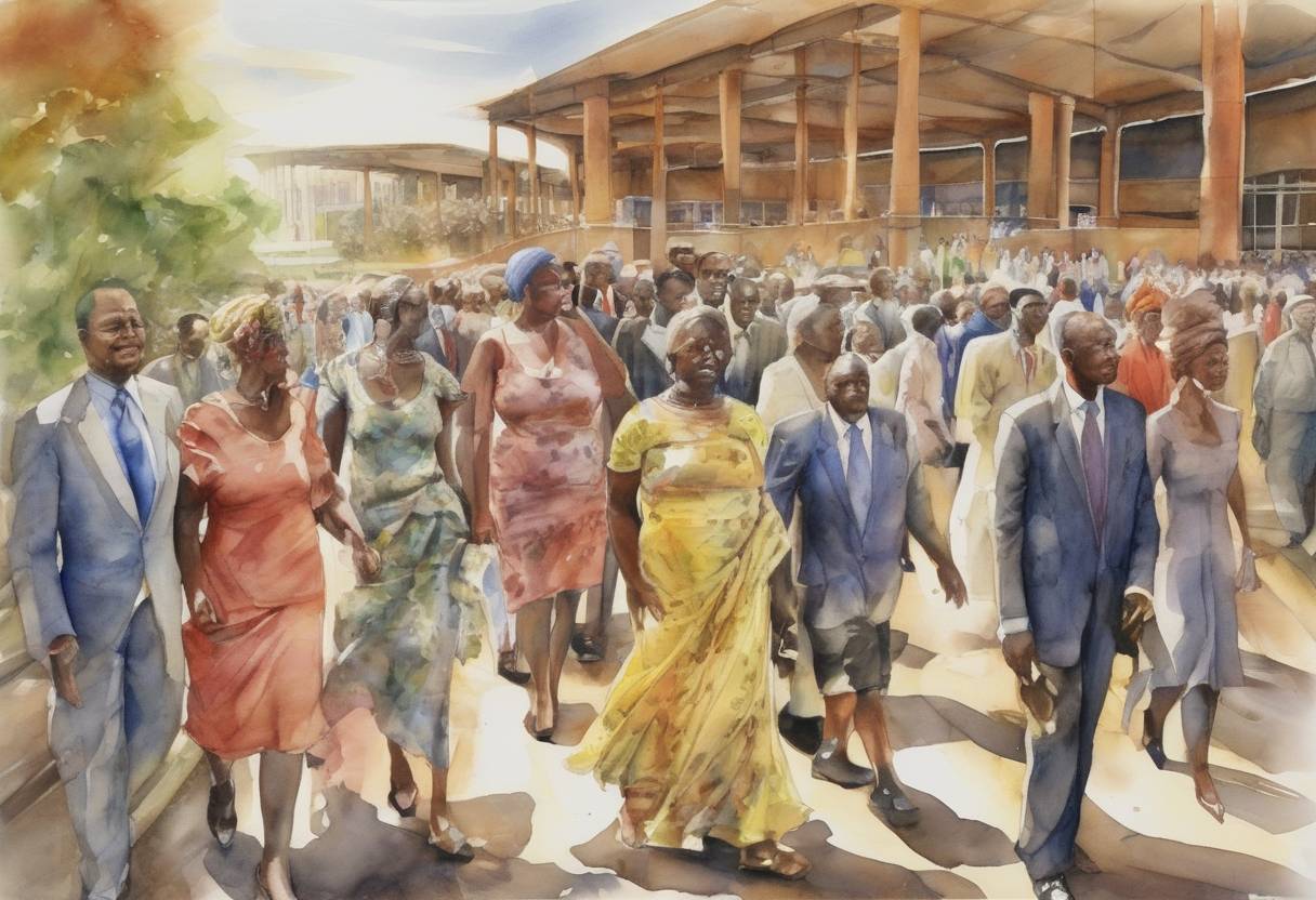 Watercolor painting based depiction of The African Union (AU) was officially launched in Durban, South Africa, replacing the Organization of African Unity (OAU) with the aim of promoting greater unity and cooperation among African states. (2002)