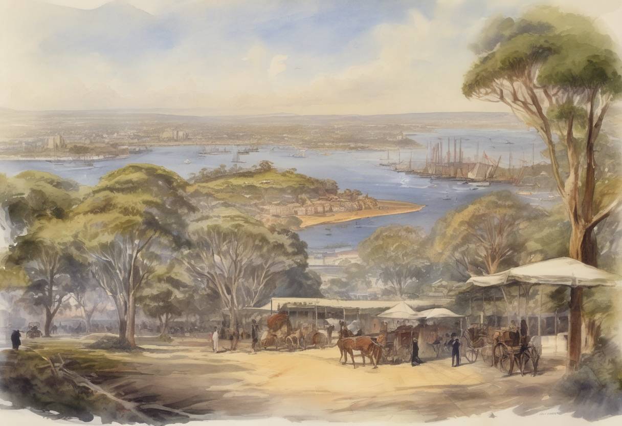Watercolor painting based depiction of The Commonwealth of Australia is established as six colonies federate, marking the birth of modern Australia. (1901)