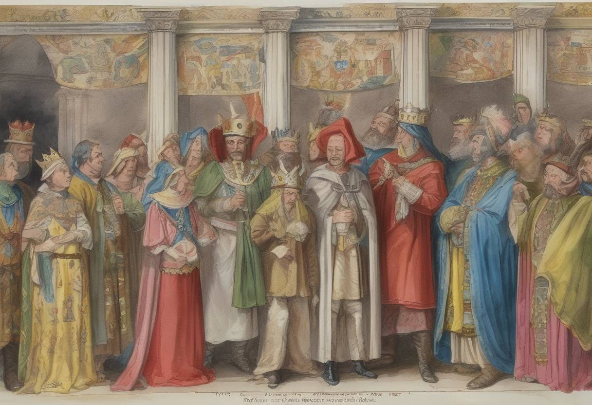 Watercolor painting based depiction of Henry the Fowler was elected as King of East Francia, marking the beginning of the Ottonian dynasty. (919)