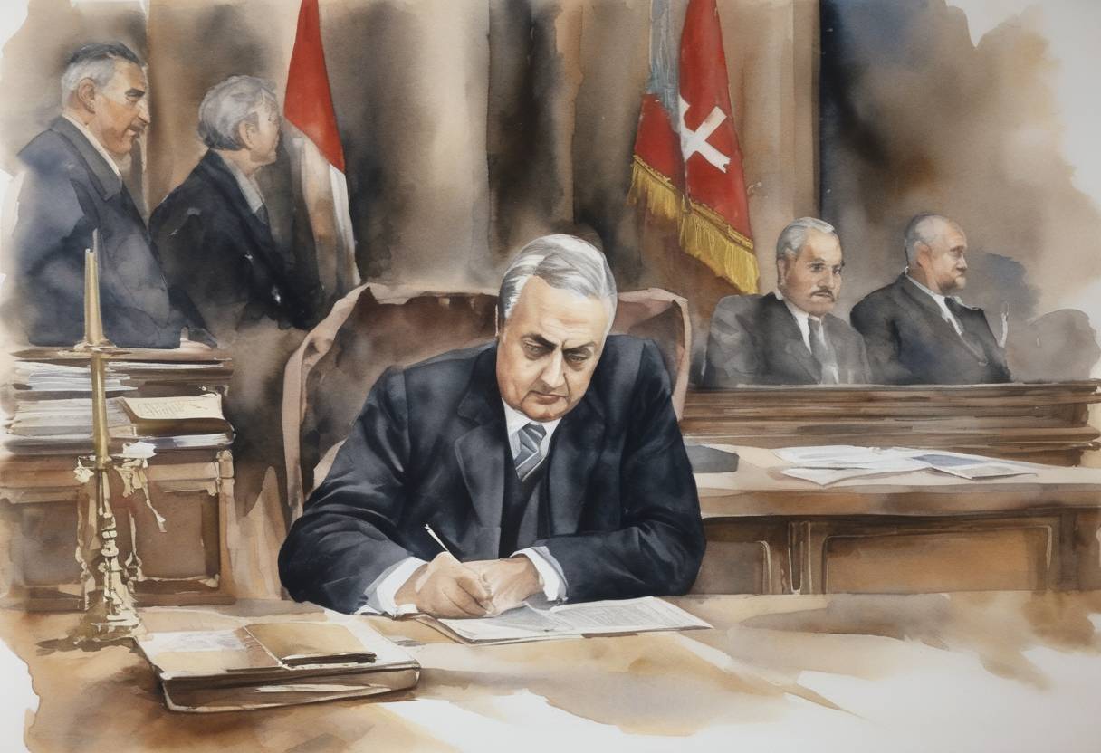 Watercolor painting based depiction of Zviad Gamsakhurdia was elected as the first President of Georgia following its declaration of independence from the USSR. (1991)