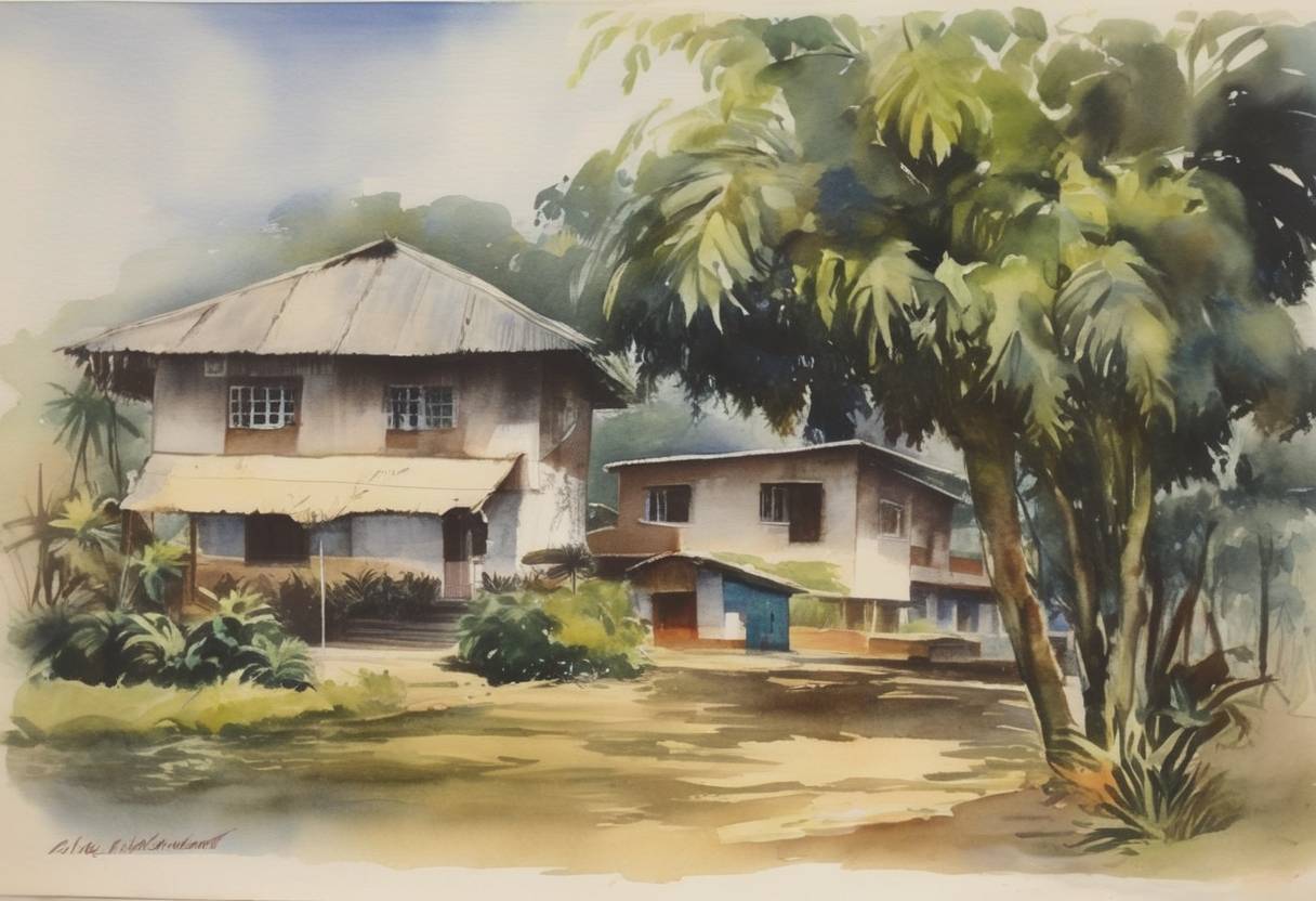 Watercolor painting based depiction of The newly formed Republic of Gabon achieves independence from France. (1960)