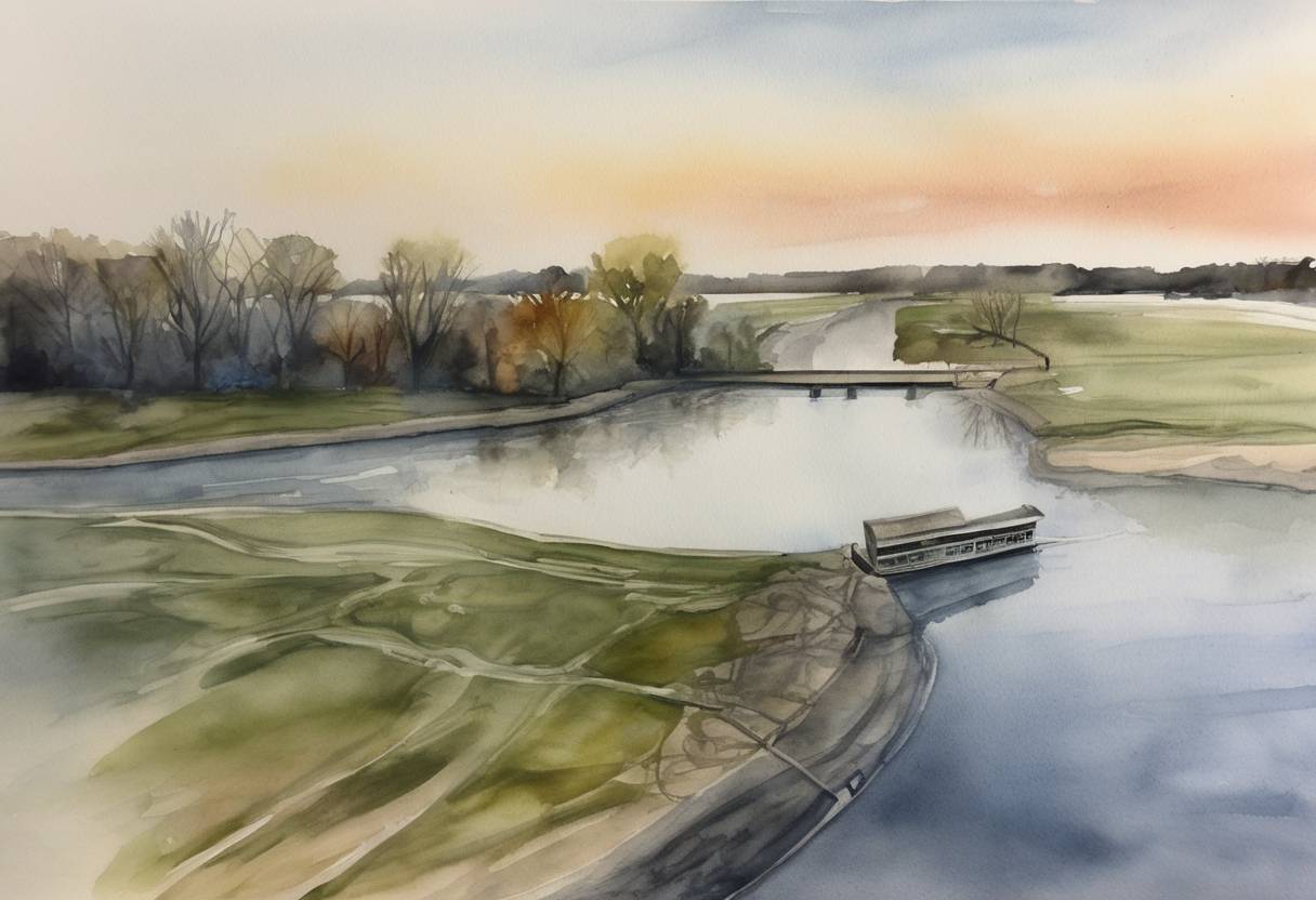 Watercolor painting based depiction of The Flint water crisis began with a switch in the source of the city's drinking water from the Lake Huron and the Detroit River to the Flint River. This decision led to widespread contamination and public health issues. (2014)