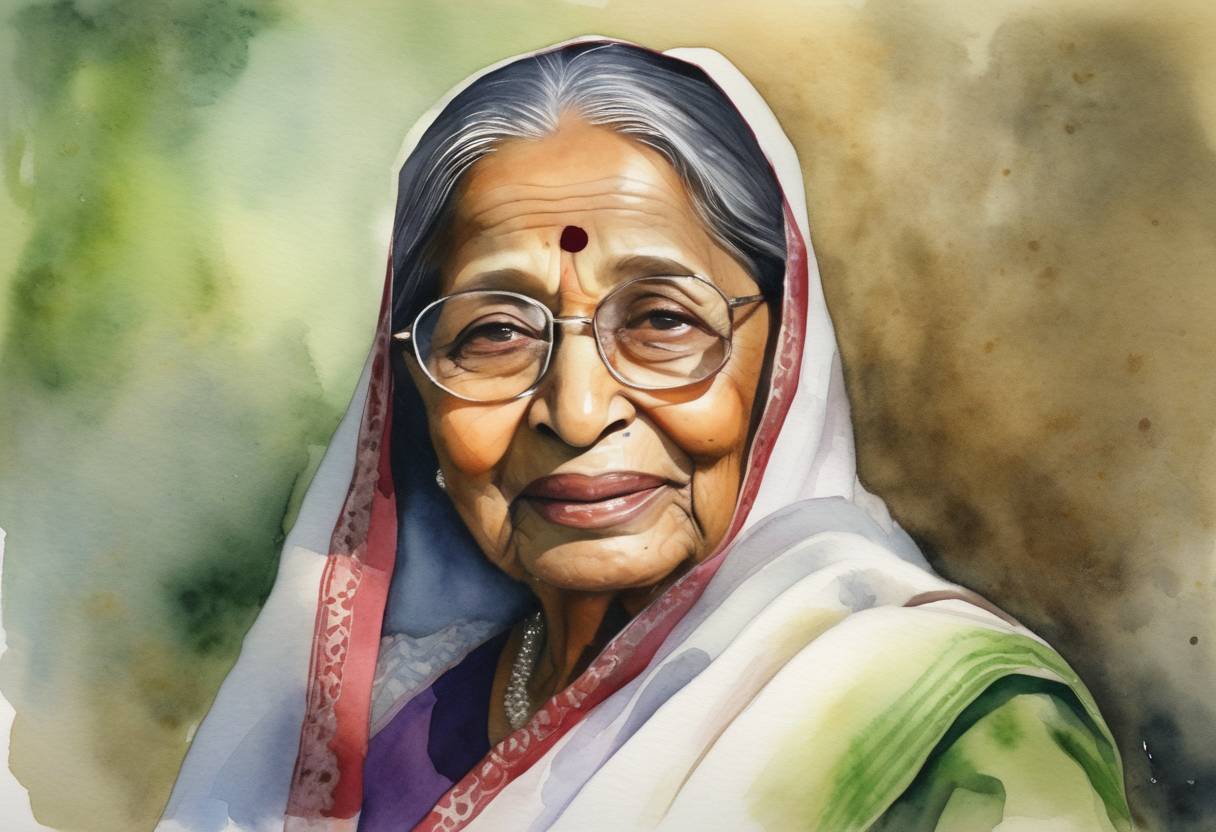 Watercolor painting based depiction of Pratibha Patil became the first woman to be elected President of India. (2007)